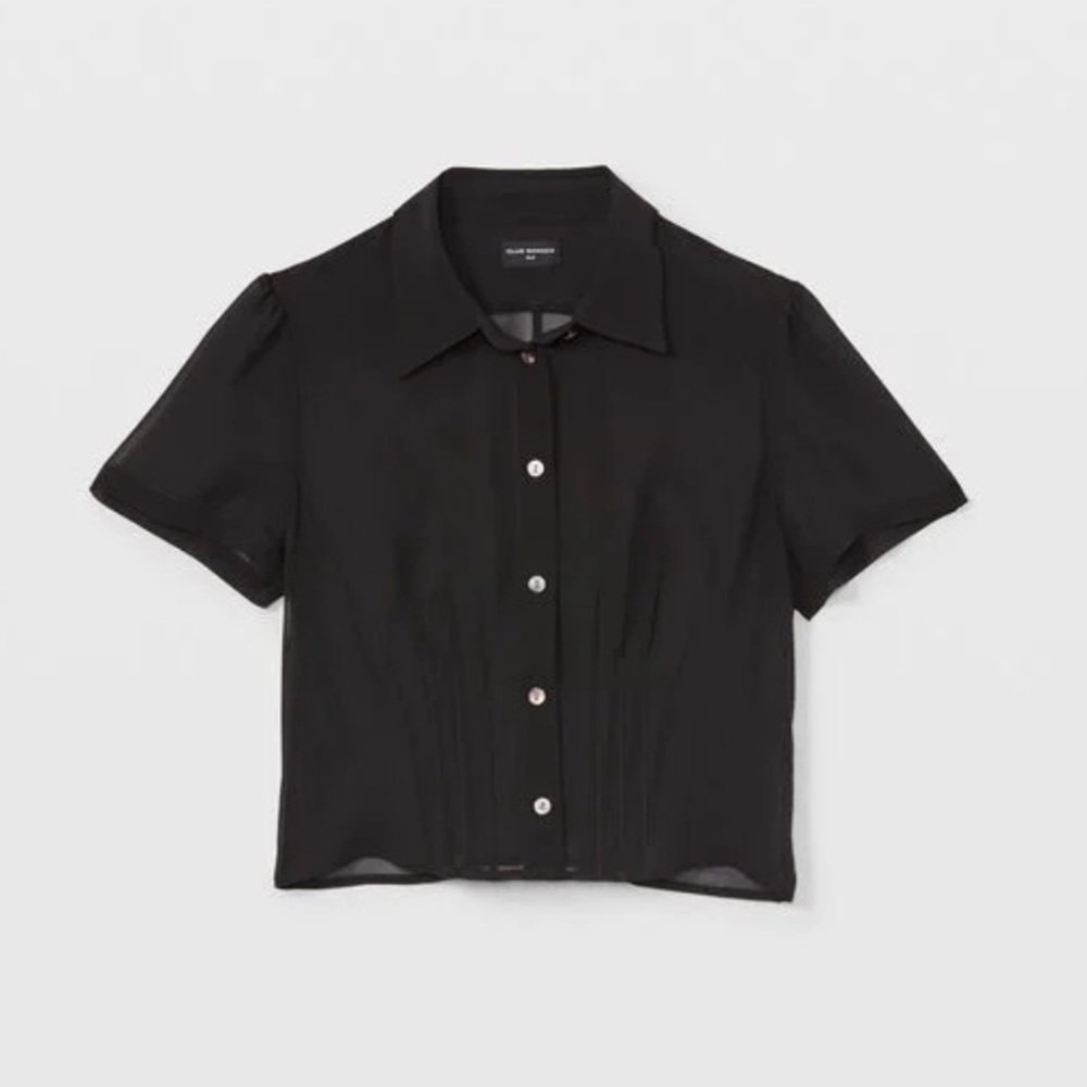 Club Monaco Black Silk cropped button Blouse